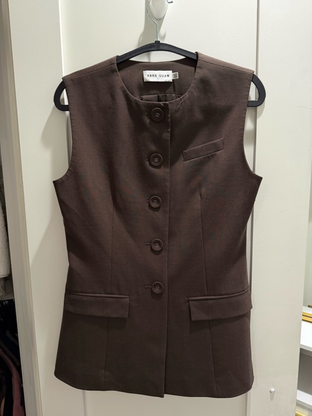 Anna Quan Round-Neck Sleeveless Vest Dress in Chocolate Brown
